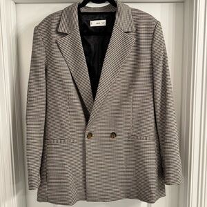 MNG Mango Houndstooth Blazer | Double Breasted Classic Tailored, Black Brown| XL